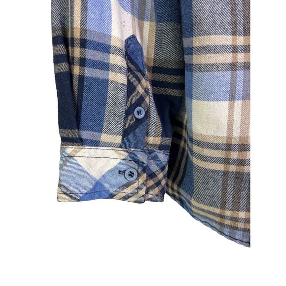 Burnside Flannel Shirt Mens Blue Beige Plaid Long Sleeve Grunge Classic - Picture 5 of 10